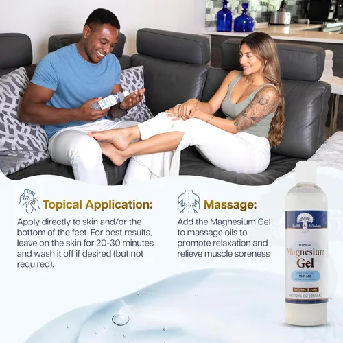 Vista 4 de Health and Wisdom Gel de magnesio puro con extracto de algas marinas, alivio tópico muscular y articular, hidratante natural y pura para la piel