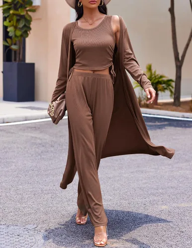Vista 4 de Ekouaer Women's 3 Piece Knit Lounge Set Sweatsuit S-XXL