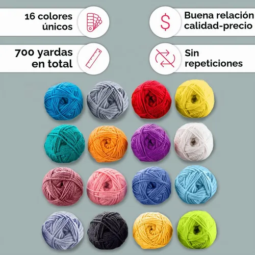Vista 5 de CRAFTISS 16 de 20g/0.7Oz de hilo acrílico Mini Skeins - 640 metros de hilo suave para proyectos de crochet y tejer, kit de inicio a granel