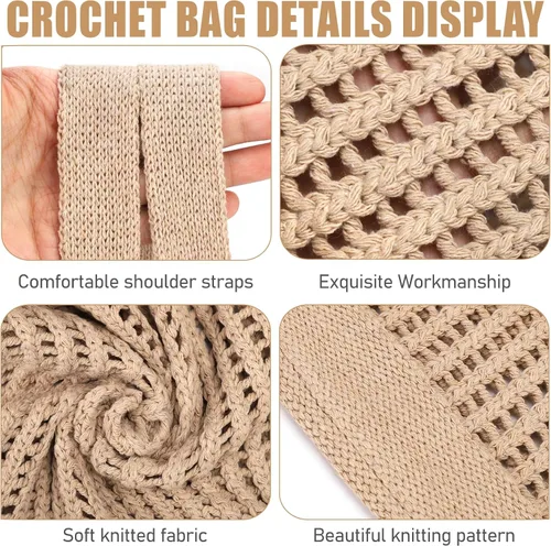 Vista 5 de hatisan Bolsas de ganchillo para mujer, bolsa de playa de verano, bolsa de mano estética, bolsa hippie de punto