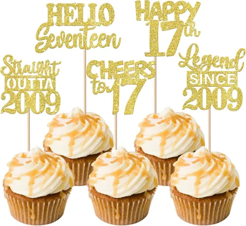 Vista 66 de 30 piezas negras para cupcakes de 10.º cumpleaños con purpurina Ten Happy 10 Straight Outta 2016 para saludos a 10 años 10 cumpleaños, boda Negro