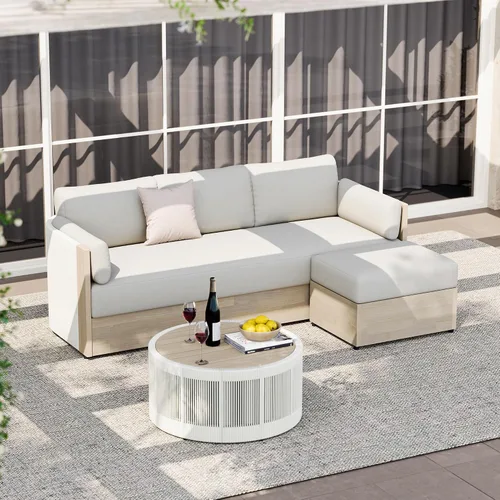 Vista 3 de CHITA Sofá de 3 plazas para patio al aire libre con marco de madera