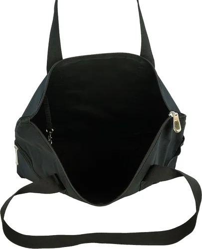 Vista 5 de Bolso bandolera con múltiples bolsillos y cierre de cremallera, Negro, L