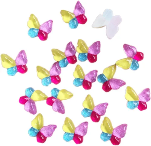 Vista 27 de Diamantes de imitación de mariposa con parte trasera plana, 80 unidades de 0.394 pulgadas, dijes de mariposa de resina para uñas, adornos, álbumes