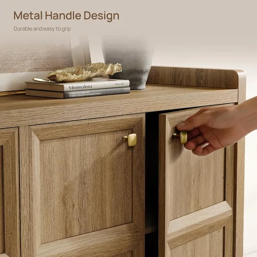 Vista 9 de SICOTAS - Armario buffet de 61.7 pulgadas, aparador de 4 puertas, cocina, sala de estar, roble marrón Geometric Doors & Elegant Gold Handle