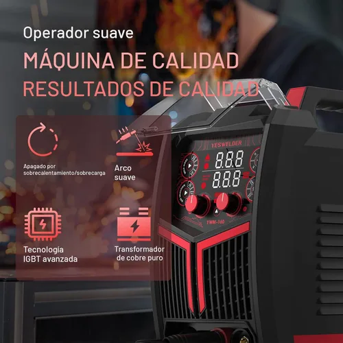 Vista 5 de YESWELDER Soldador MIG 160A, 110V/220V Voltaje Dual, 4 en 1 Gas MIG/Flux Core MIG/Elevación TIG/Stick Multiproceso Pantalla Digital LED Grande