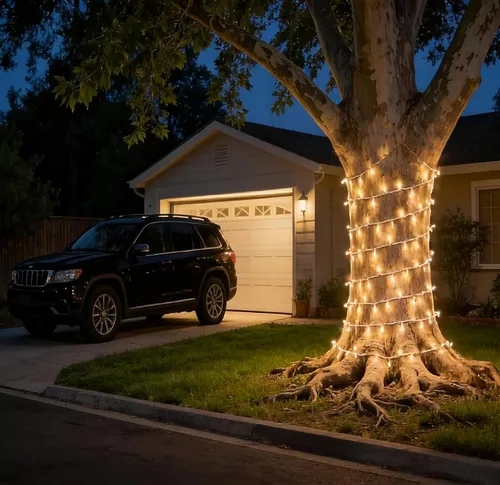 Vista 3 de 100 luces LED de Navidad de color blanco cálido, tira de luces con cable blanco de 35 pies, certificación UL, calidad comercial, para árboles