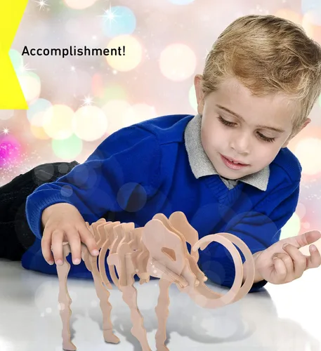 Vista 6 de Puzzled Rompecabezas 3D de madera de mamut lanudo, kit de modelo de construcción de manualidades, divertido juguete único y educativo de madera