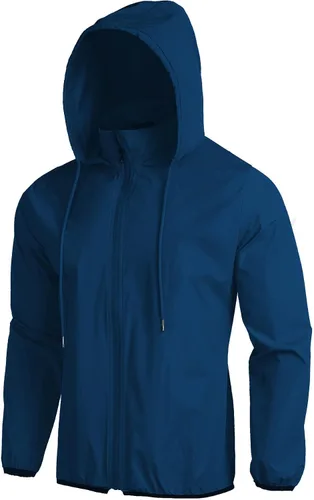 Vista 2 de COOFANDY Chaqueta impermeable unisex plegable, ligera, impermeable, con capucha, para correr, senderismo, ciclismo