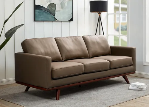 Vista 10 de LeisureMod Chester - Sofá moderno de cuero de 3 plazas con base de madera de abedul, sofá de sala de estar de mediados de siglo, 33.46 pulgadas
