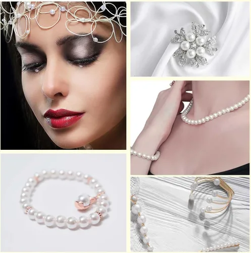 Vista 5 de 800 cuentas de perlas blancas para hacer joyas, kit de pulseras de perlas, cuentas espaciadoras sueltas para pulseras, collares, manualidades