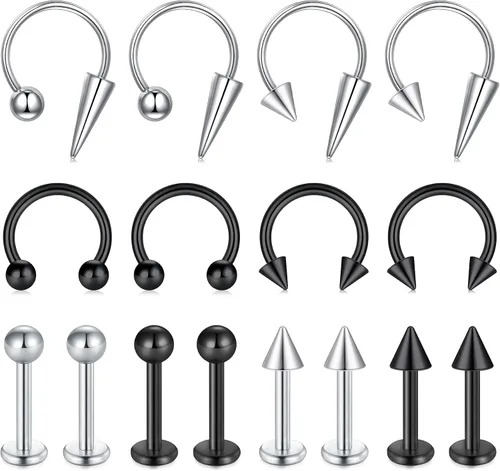 Vista 9 de Zolure 16g Anillos de labio de herradura, joyería labret, anillo de barra de labio, anillo de pico, joyería de mordida de serpiente, pendientes