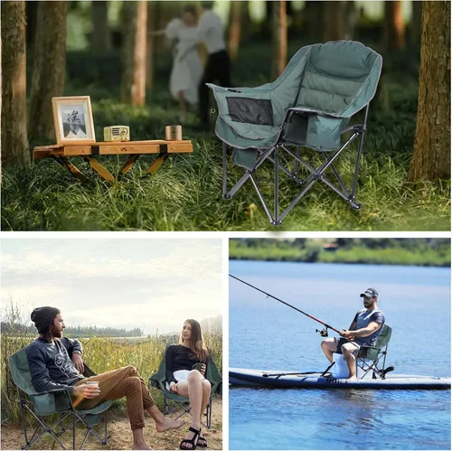 Vista 7 de Silla de campamento con calefacción, sillas de campamento con calefacción para adultos, silla de campamento de gran tamaño, silla acolchada XL