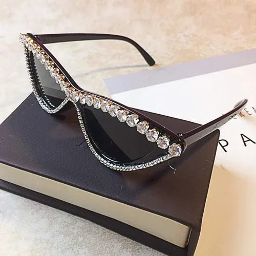 Vista 6 de Naimo Gafas de sol brillantes de cristal ojo de gato con protección UV y diamantes de imitación