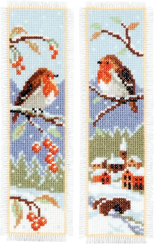 Vista 10 de Vervaco Juego de marcapáginas de punto de cruz con plumas azules (juego de 2) de 2.4 x 8 pulgadas