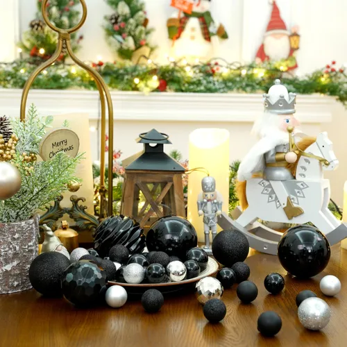 Vista 5 de XmasExp Juego de 24 mini esferas de Navidad inastillables para bolas de árbol de Navidad, 1.18 pulgadas (negro)