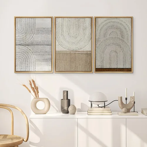 Vista 178 de SIGNWIN Lienzo enmarcado para pared, juego de arte neutro de bosque brumoso, ilustraciones en tono tierra, arte moderno, decorativo, bohemio
