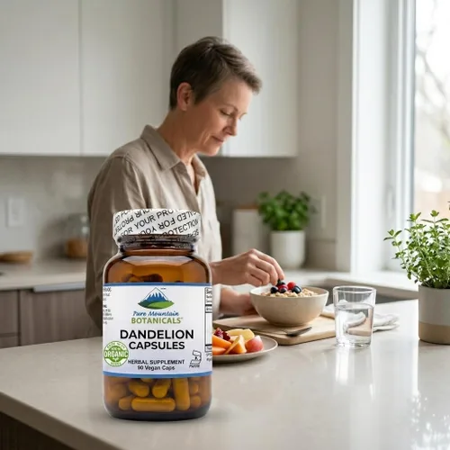 Vista 8 de Pure Mountain Botanicals Cápsulas de raíz de diente de león, suplemento orgánico de 450 mg, 90 pastillas de diente de león veganas kosher sin OMG