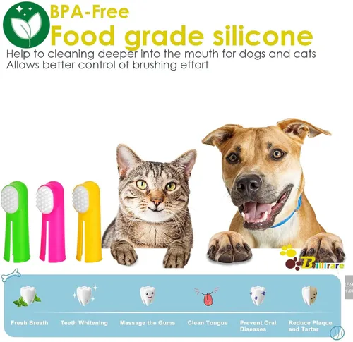 Vista 7 de Juego de 12 cepillos de dientes para perros, cepillos de dientes de silicona suave, limpieza de dientes de gato de doble cabeza y cuidado dental
