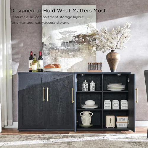 Vista 3 de ACCOHOHO - Aparador de puerta arqueada, color negro Modular, Multi-Compartment Storage, Adjustable Shelf, Soft Close Hinges, Freestanding, for
