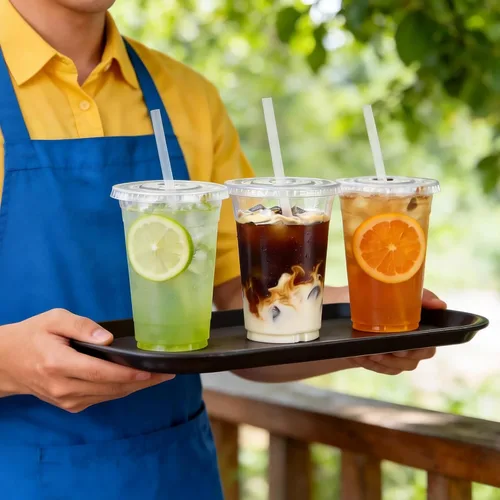 Vista 7 de Paquete de 100 vasos de plástico transparente de 16 onzas con tapas y pajitas, vasos desechables para café helado, a prueba de fugas, vasos de PET