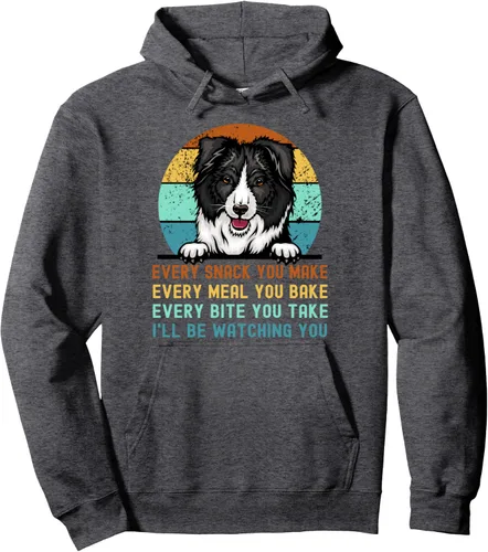 Vista 4 de Border Collie Hungry Dog - Sudadera con capucha divertida para mamá, papá, I'll be Watching You, Negro