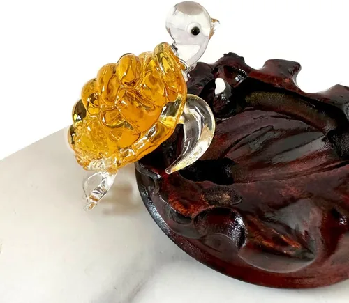 Vista 3 de Figura de tortuga marina de vidrio soplado a mano hecha a mano de cristal lindo animal artesanal pecera con adornos en miniatura, decoración