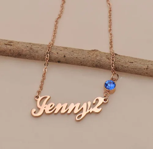 Vista 4 de LikeFun Collar con nombre personalizado para uso diario con piedra natal para niñas