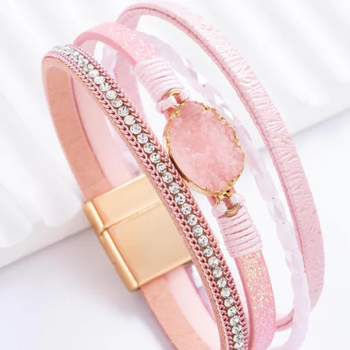 Vista 23 de FANCY SHINY - Pulsera de cuero estilo bohemio, pulsera de cuentas de cristal con cierre magnético, regalos de joyería para mujer