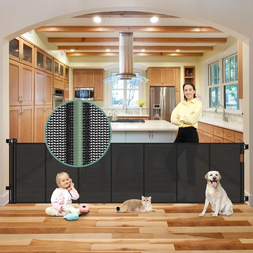 Vista 21 de Puertas retráctiles reforzadas de 33 pulgadas de alto x 55 pulgadas de ancho para puertas, paquete de 2, color negro