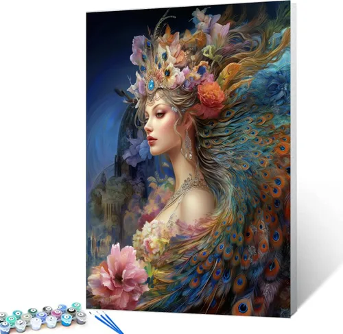 Vista 10 de Tucocoo Flower Woman - Pintura por números para adultos, kits de pintura al óleo digital sobre lienzo con pinceles y pigmento acrílico, hermosas