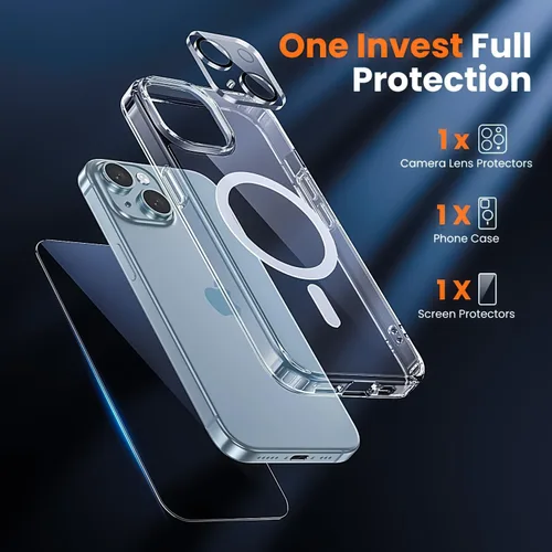 Vista 2 de Funda de privacidad para iPhone 14, funda magnética transparente con protector de pantalla de privacidad y protector de cámara