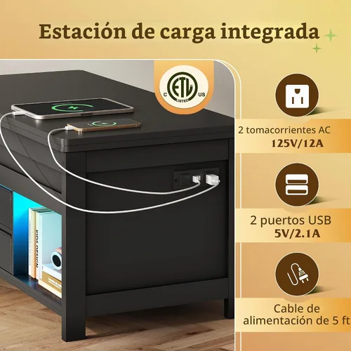 Vista 7 de WLIVE - Mesa auxiliar elevable de 40 pulgadas con almacenamiento, mesa Negro