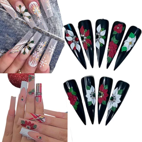 Vista 5 de Abalorios de uñas de flores en 3D de acrílico otoño, hechos a mano con polvo acrílico - Kit de 24 piezas de flores, diamantes de imitación
