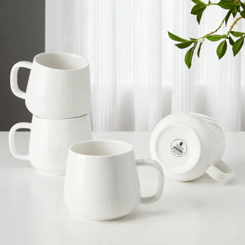 Vista 10 de Teocera Juego de 4 tazas de café de cerámica de 12 oz con asas grandes para bebidas calientes o frías como café con leche, cacao, té o jugo Beige