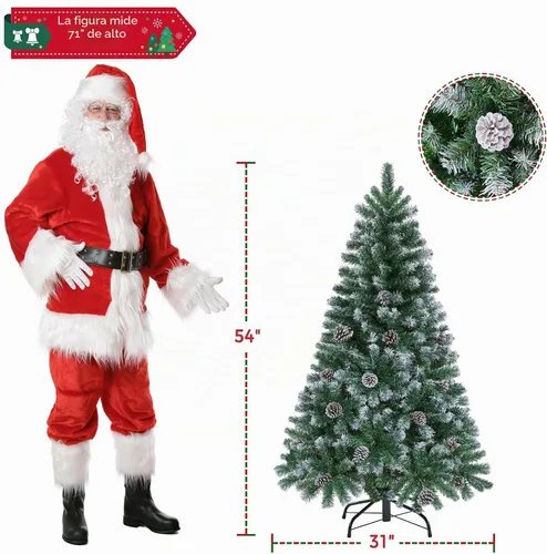 Vista 3 de Yaheetech Árbol de Navidad artificial de 4.5 pies, árbol de Navidad flocado con 35 piñas, 412 puntas esmeriladas, árbol predecorado para decoración
