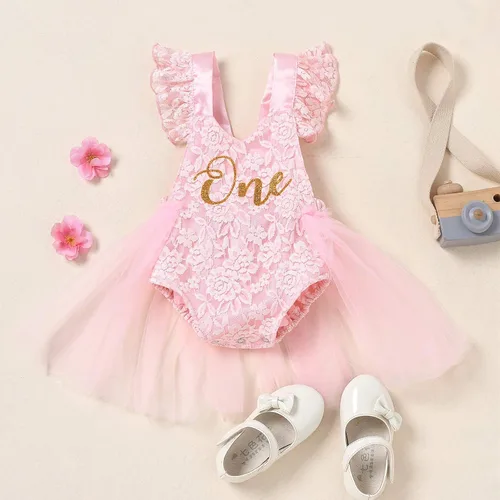 Vista 2 de Pelele para bebé niña, recién nacida, de vestido tutú con volantes y encaje, atuendo de princesa