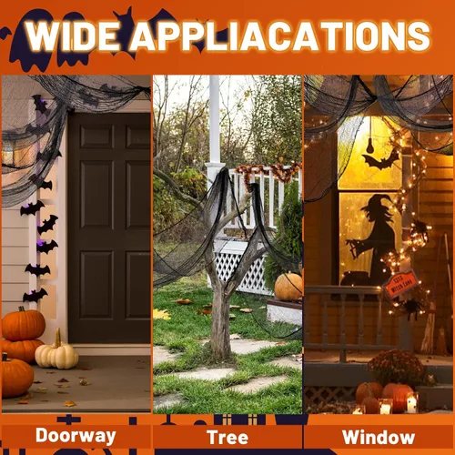 Vista 7 de Paquete de 4 decoraciones de tela espeluznante de Halloween, 30 x 72 pulgadas, paños de gasa de Halloween aterradores, paño espeluznante para casa