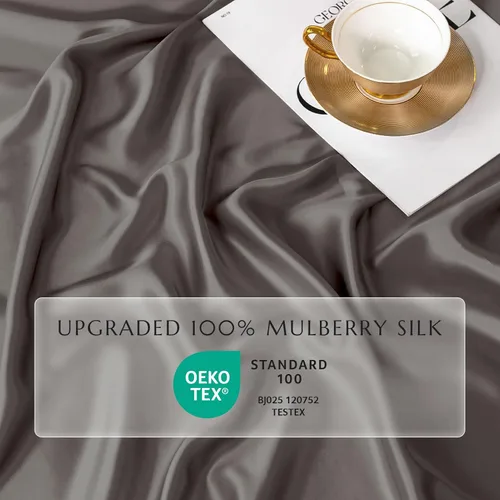 Vista 3 de THXSILK Juego de funda de edredón de seda de 4 piezas, sábanas de seda, juegos de cama de lujo, ultra suave, lavable a máquina, duradera, 100% seda