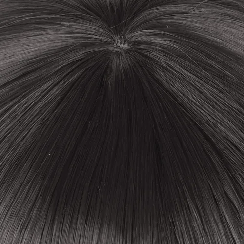 Vista 4 de Peluca de cabello sintético de 18 pulgadas18.1in, color negro Bob para mujeres y hombres, peluca de pelo sintético de longitud media para fiestas