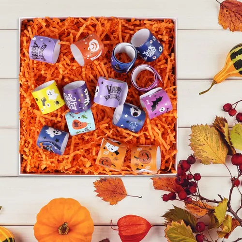 Vista 6 de LOMIMOS Triturador de papel de rafia naranja de Halloween, 8.8 onzas, para envolver regalos del día de Acción de Gracias, manualidades, embalaje