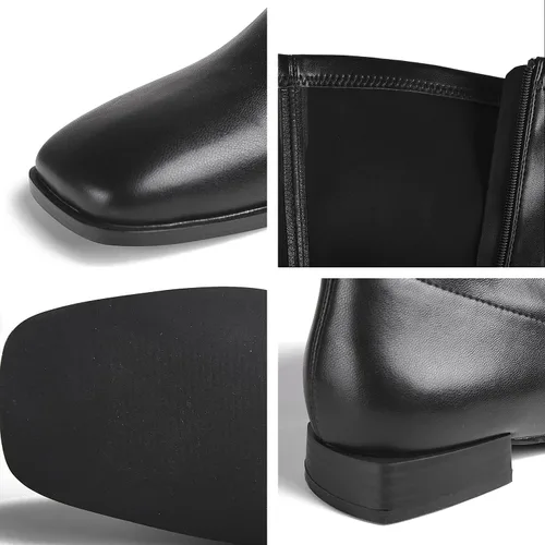 Vista 4 de GENSHUO Botas altas hasta la rodilla para mujer, cómodas botas de tacón plano vintage con punta cuadrada para otoño e invierno, con cremallera