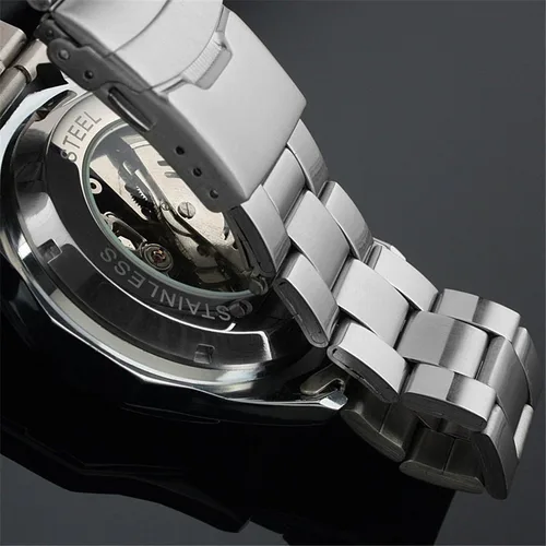 Vista 3 de MASTOP Big Dial Relojes de lujo para hombre Esqueleto Impermeable Luminoso Reloj Automático Plata, plateado, Japonés