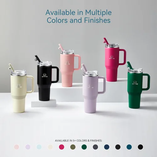 Vista 6 de Gpeng 30/40/50 oz Vaso con asa, botellas de agua con tapa de popote, taza de viaje de acero inoxidable aislada compatible con portavasos, mantiene