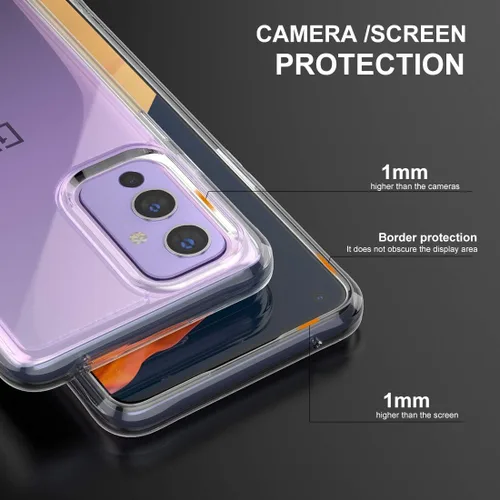 Vista 5 de Funda protectora transparente para Oneplus 9 a prueba de golpes [parte trasera de policarbonato duro+parachoques de TPU suave] [antiamarilleo]