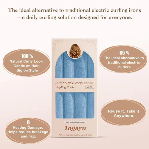 Vista 4 de Heatless Curls Overnight Set for Long Hair, No Damage Hair Blue-4PCS