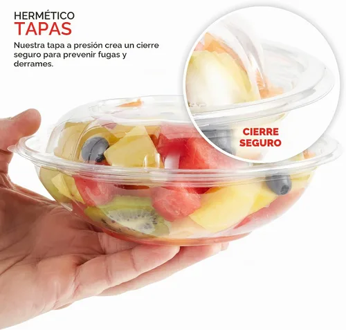 Vista 4 de Stock Your Home Cuencos de Ensalada de Plástico Transparente de 18 oz con Tapas Desechables (Paquete de 50) Mini Recipiente para Llevar con Tapa a