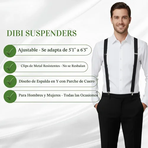 Vista 3 de Dibi Suspenders for Men Heavy Duty 1" Y-Back Adjustable Strong Metal Clips Negro
