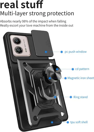 Vista 7 de Funda de teléfono para Motorola Moto G53 5G, grado militar, a prueba de golpes, resistente, protector para lente de cámara, anillo de dedo, soporte