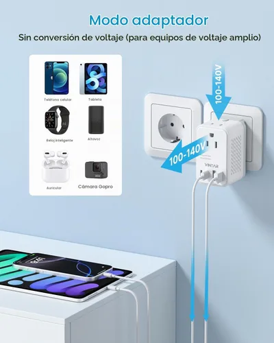 Vista 3 de VINTAR - Convertidor de voltaje de 220 V a 110 V de EE. UU. a Europa, adaptador de convertidor de corriente desmontable de 2000 W con enchufes tipo